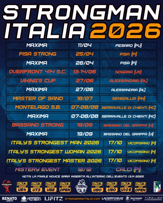 CALENDARIO EVENTI STRONGMAN ITALIA 2026